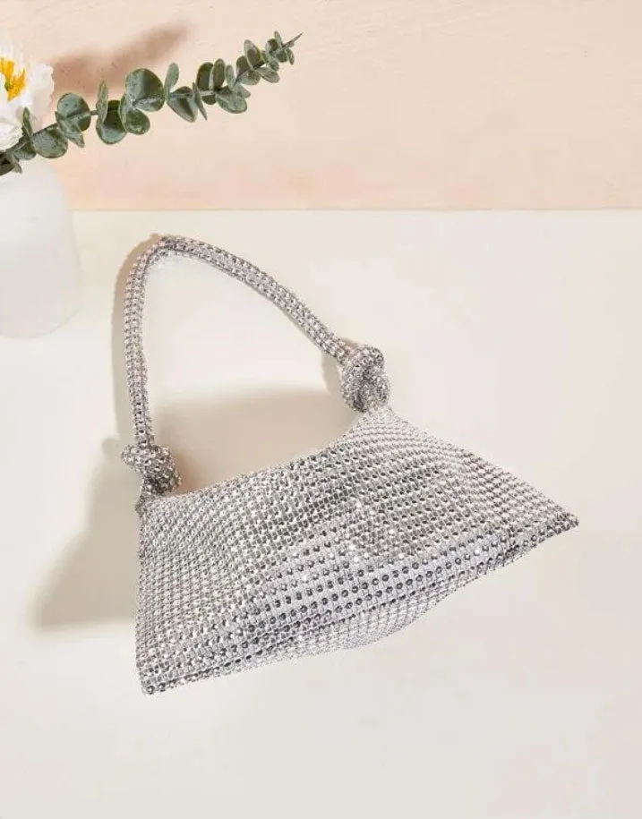 Rhinestone Decor Silver Glamorous Twisted Rope Hobo Bag