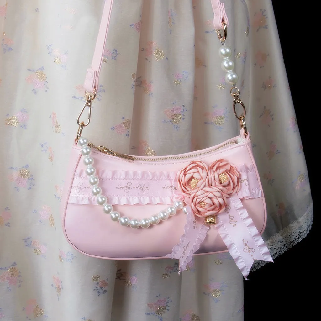 Sweet Heart Dream Rose Flower Shoulder White & Pink Underarm Messenger Bag