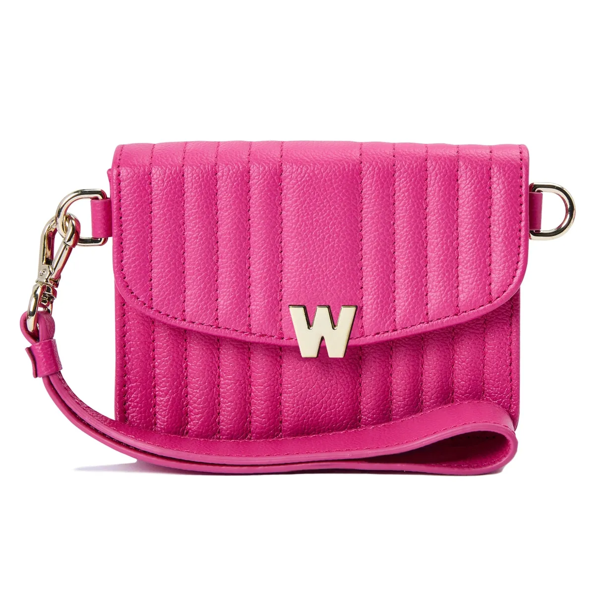 WOF Mimi Collection Leather Pink Mini Bag with Wristlet and Lanyard