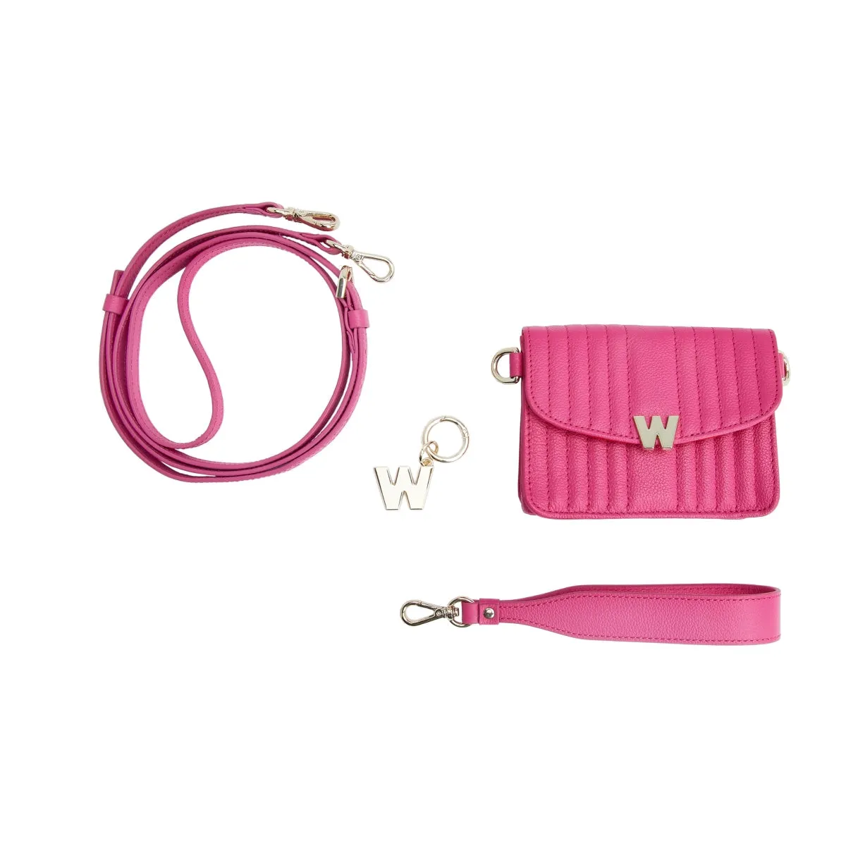 WOF Mimi Collection Leather Pink Mini Bag with Wristlet and Lanyard