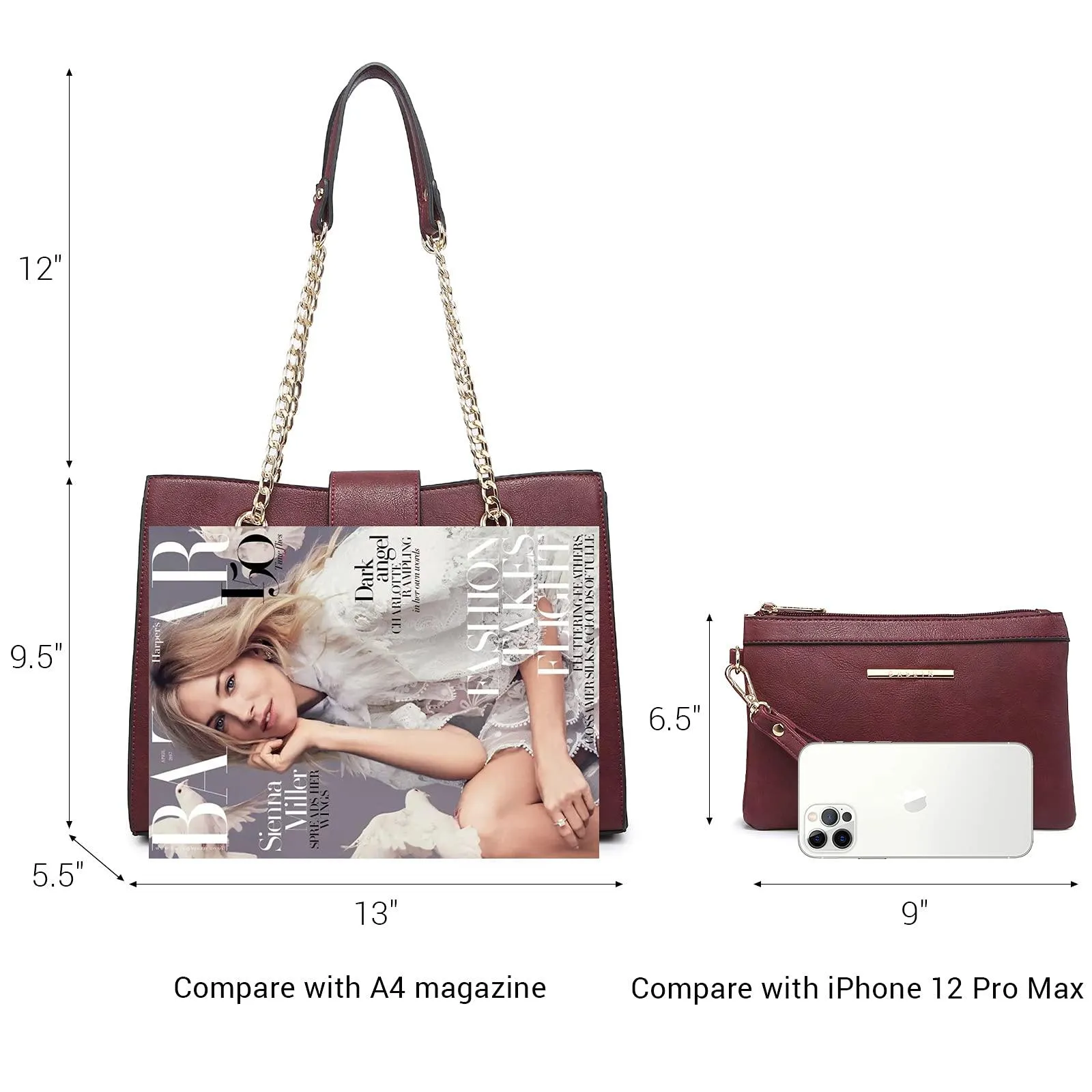 Women Fashion Chain Fashion Belt lock Tote Bags With Matching Clutch Dasein