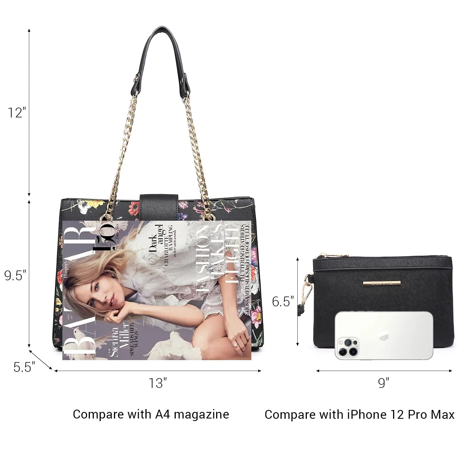 Women Fashion Chain Fashion Belt lock Tote Bags With Matching Clutch Dasein