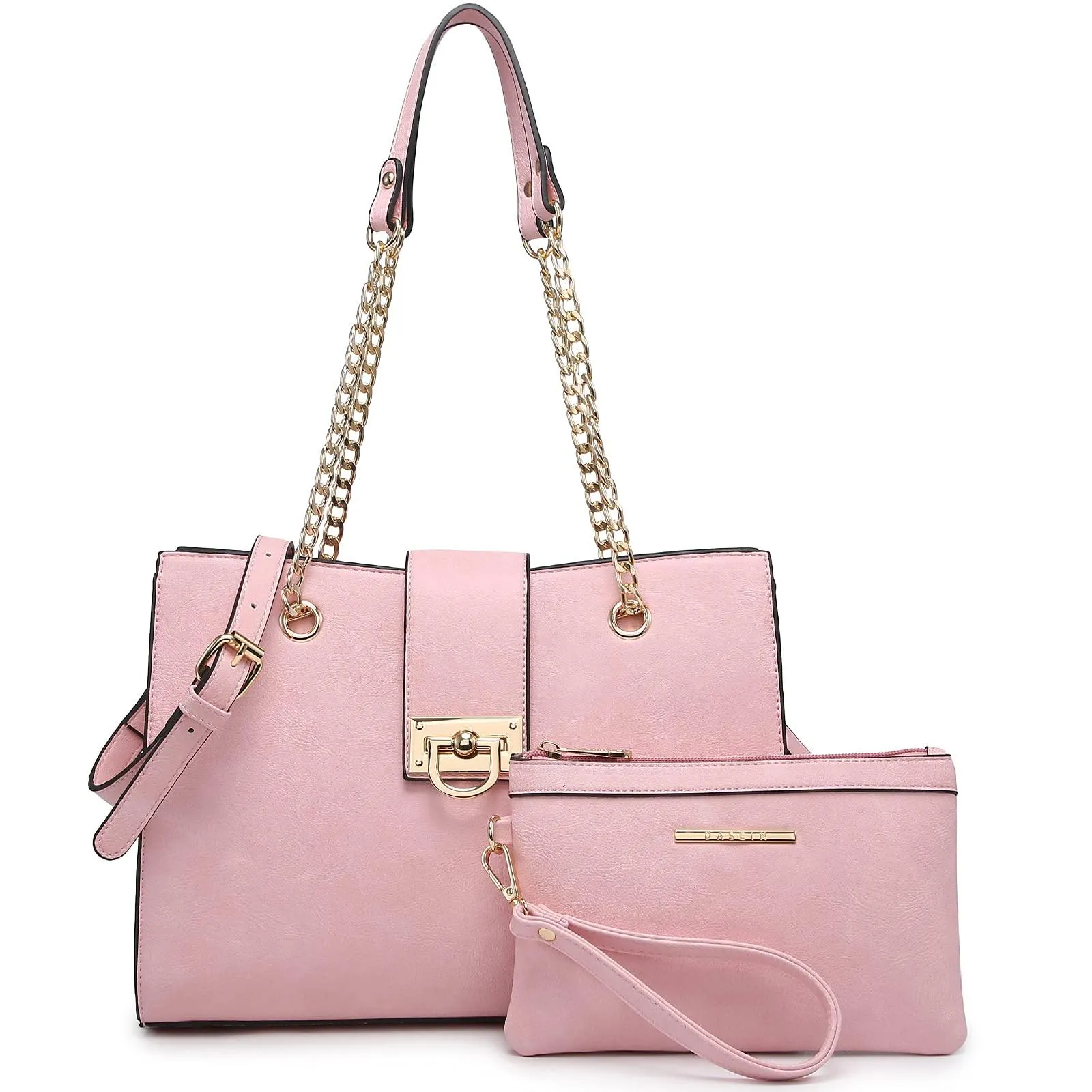 Women Fashion Chain Fashion Belt lock Tote Bags With Matching Clutch Dasein