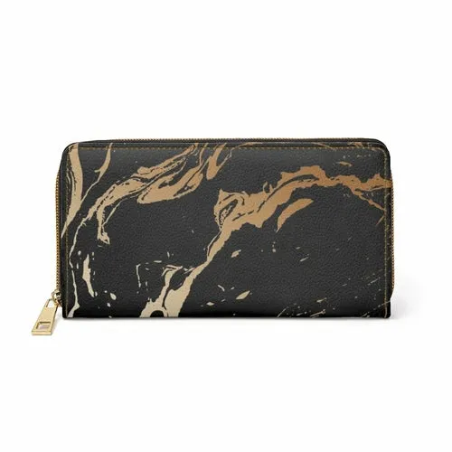 Wristlet Phone Wallet, Black and Beige Marble Swirl Style Purse