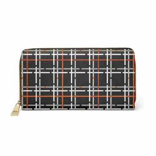 Wristlet Phone Wallet, Black and White Pin Stripe Tartan Style Purse