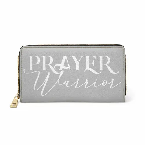 Wristlet Phone Wallet, Light Grey and White Prayer Warrior Graphic Purse