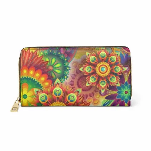 Wristlet Phone Wallet, Multicolor Geometric Floral Style Purse